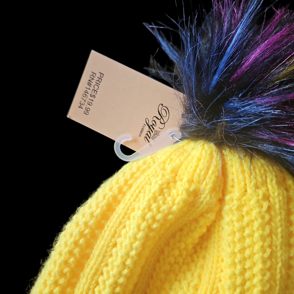 Yellow Knit Hat with Multicolor Pom Pom - Picture 3 of 5